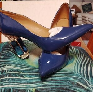 Elegant Blue Heels with Crystal Embellished Heel